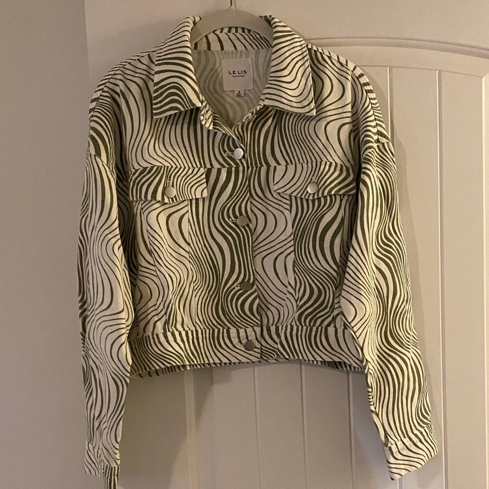 Le Lis Green and White Jean Jacket